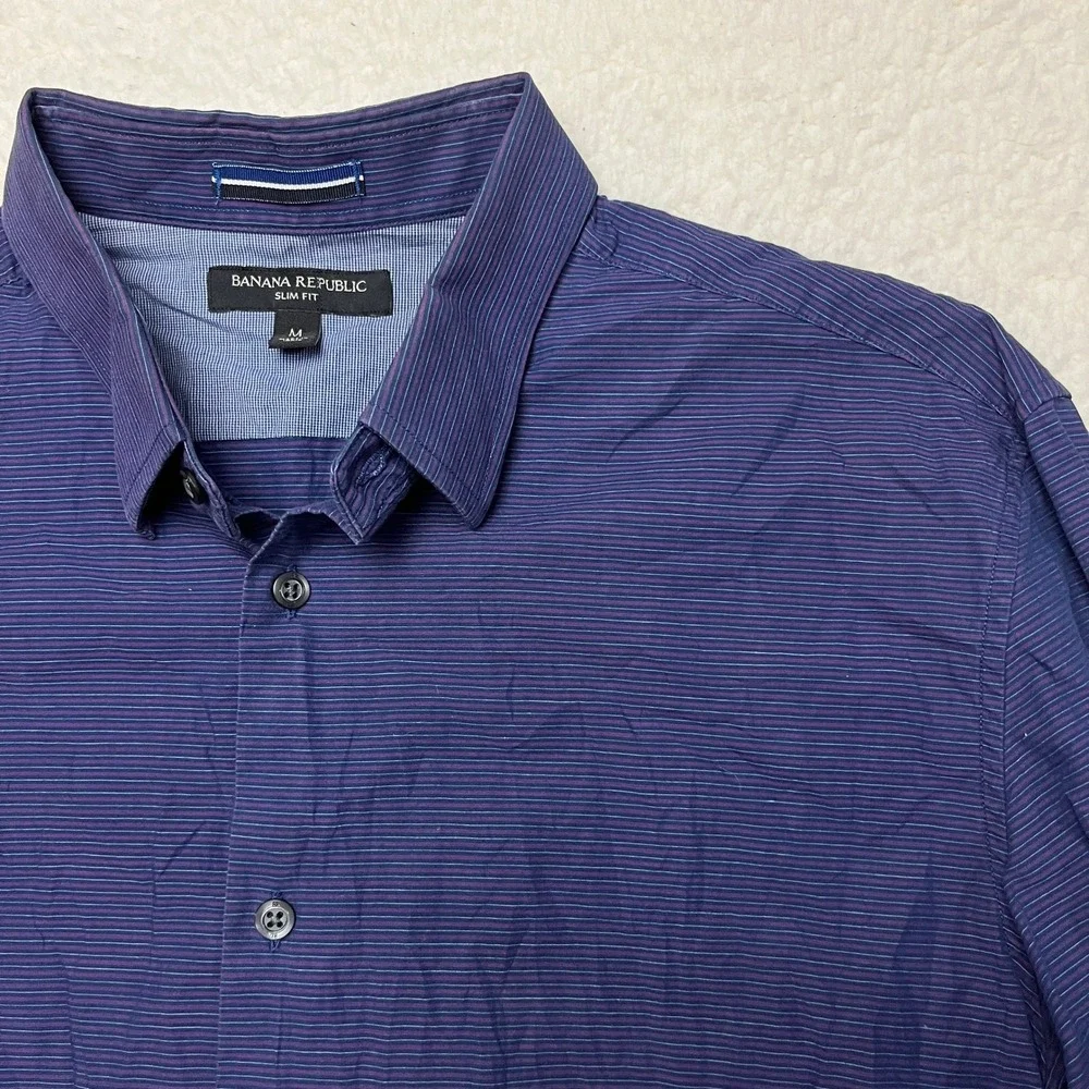 Banana Republic Button Up Mens M Blue Striped Slim Fit Stretch Long Sleeve Shirt